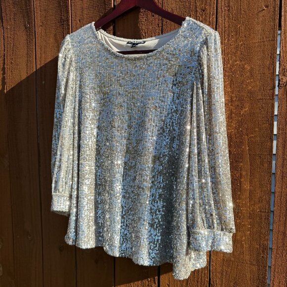 Sparkle Sequin Champagne & Silver Shirt 1X - Picture 2 of 6